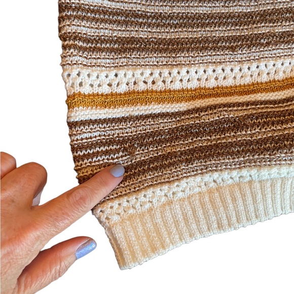 House of Harlow 1960 Puff Sleeve Cropped Neutral Striped Knit Cardigan S… - Picture 8 of 16